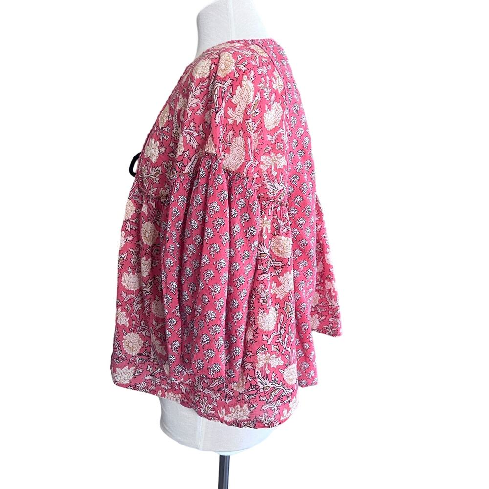 Rachel Zoe 100% Cotton Pink Floral Bell Sleeve Peasant Blouse Top Women's L - Picture 2 of 8